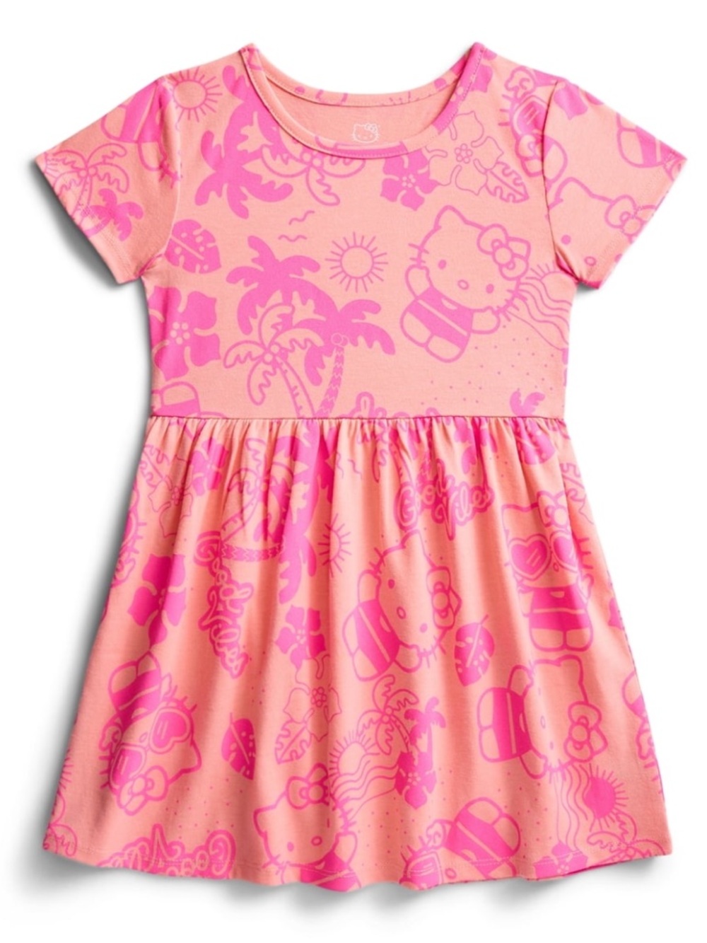 Sanrio Hello Kitty Tropical Print Girls Short Sleeve Skater Dress - XS (4/5)